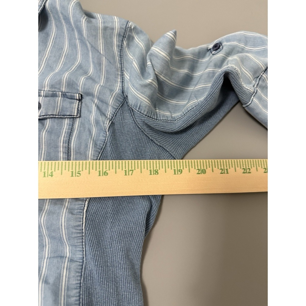 Vintage y2k CISONO Size M Striped Denim Button-Down Shirt. M14 - Picture 5 of 6